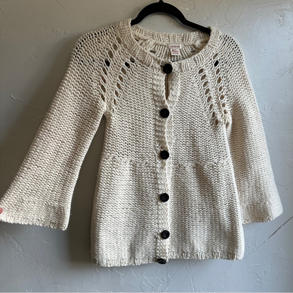 Sundance Lambswool Chunky Knit‎ Cardigan Cream Cottagecore Boho Heritage Sz XS